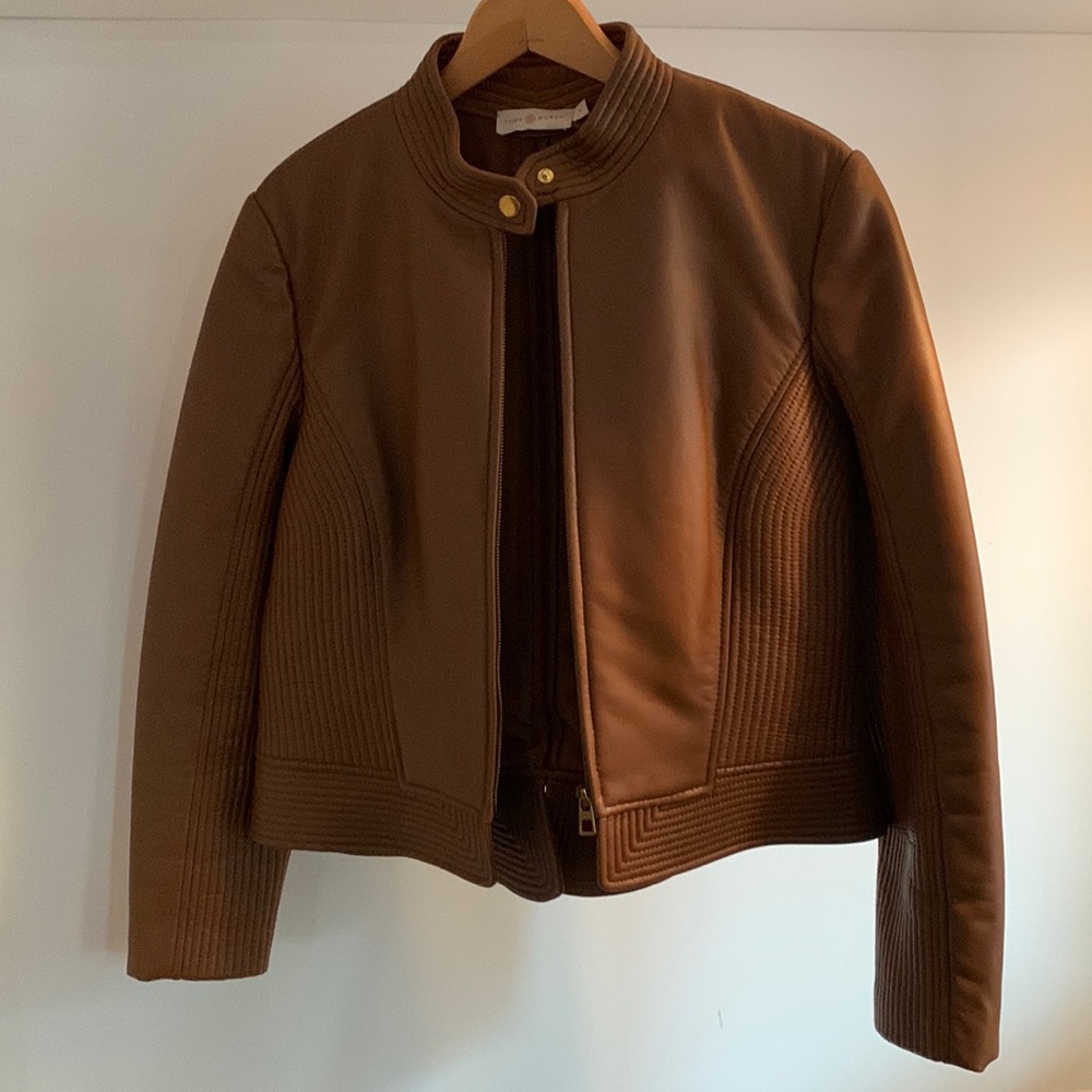 Tory Burch Calista Leather Riding Jacket Size 10